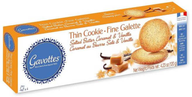 Gavottes 버터 쿠키 가보트 프렌치 소금 캐러멜 바닐라 고급 맛 프랑스산 박스당 4개 스낵팩 16개 120g4.23oz, 4.23 온스 (1개 묶음), 120g