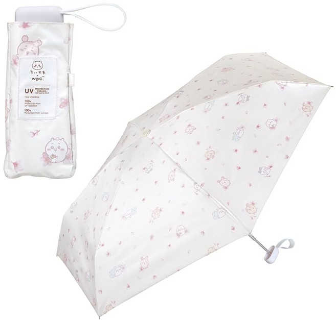 2025 Wpc. 양산 차광 치이카와 꽃놀이 미니 오프 ≪차광률 100%/UV차단률 100%/UPF50+/차열/청우겸용≫ 접이식 우산 하치와레 토끼 모몽가 헌책방 게양 벚꽃무늬