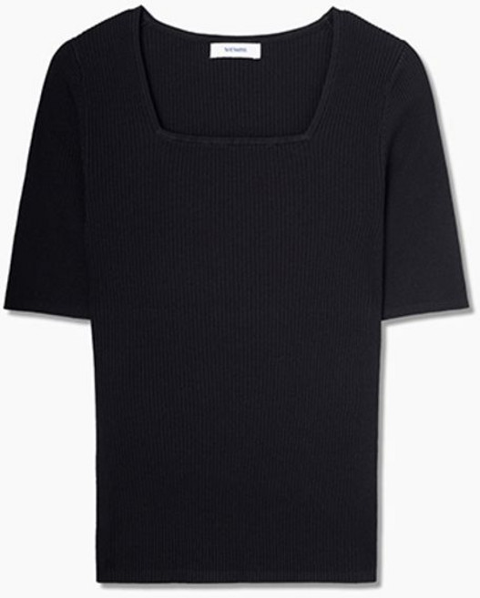 쉬즈미스 스퀘어넥 골지 하프 슬리브 니트 SSKPOQ22560 BK