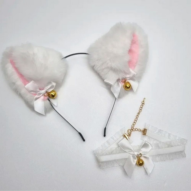 빅쓰리몰 고양이 방울 머리띠 초커세트