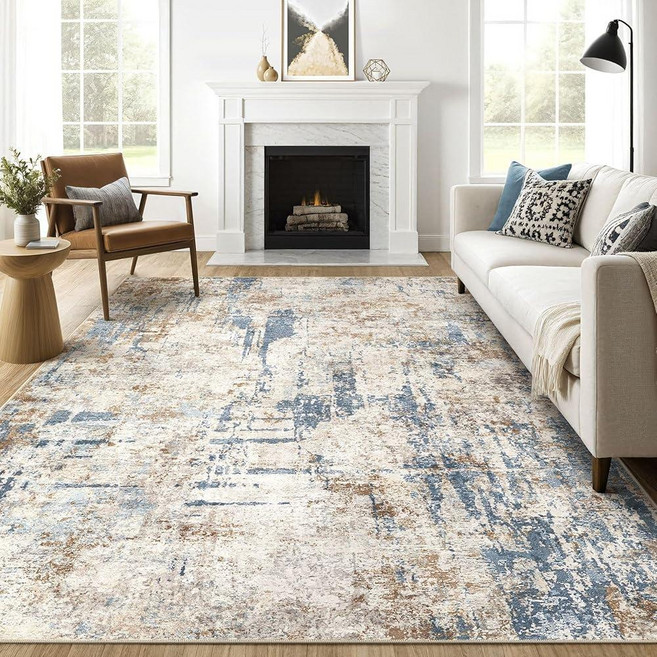 7x10 Area Rug Living Room: Washable Large Abstract Modern Soft Rugs Stain Resistant Indoor Floor N