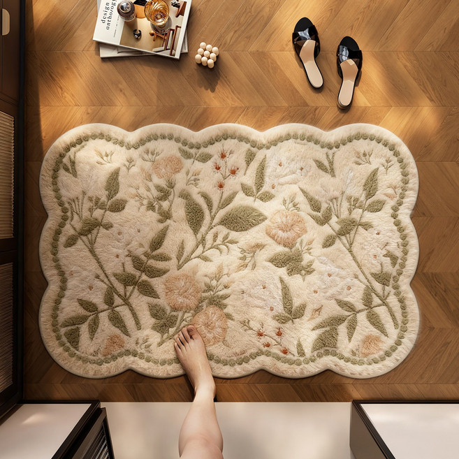 Meetoo 미끄럼방지 얍양모 극세사 빨아쓰는 발매트 주방발매트 욕실발매트 현관발매트 화장실발매트, 흰색