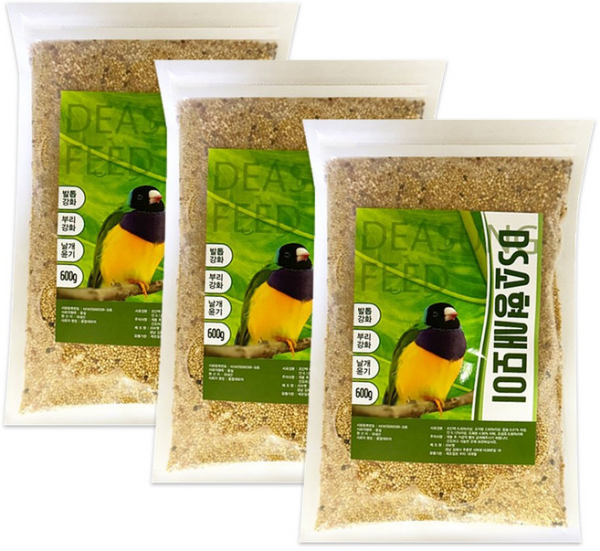 DS소형새모이 새모이 새사료 새먹이 흰치 잉꼬 금화조 카나리아 호금조 십자매, 3개, 600g