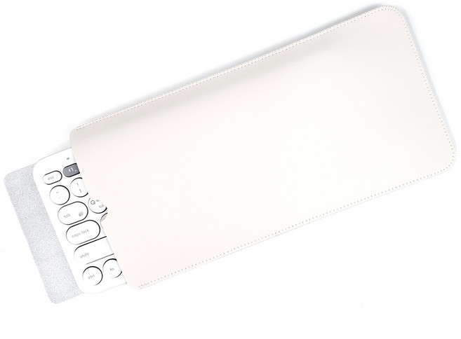 BOHO 블루투스 키보드 휴대용 가죽 파우치 로지텍 K380 매직키보드 보호 케이스 + 투명필름, 블루투스 키보드 파우치, 화이트+실버