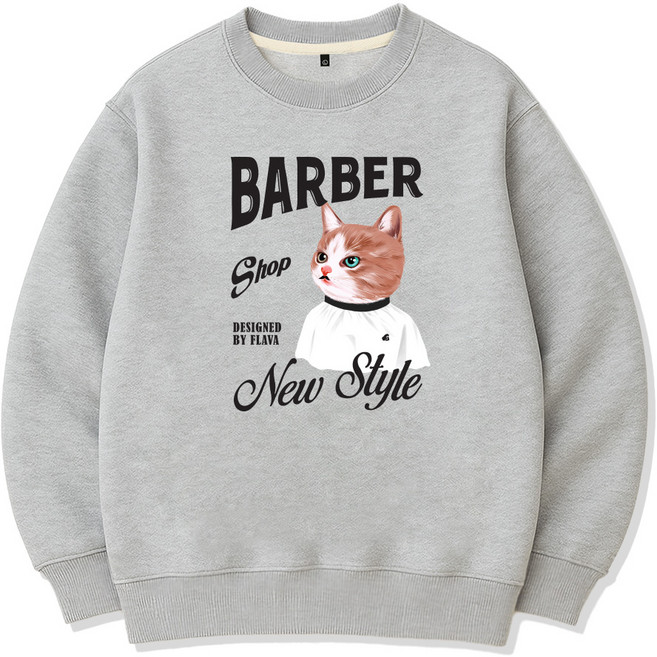 플라바 바버캣 기모 맨투맨 고양이 프린팅 빅사이즈 맨투맨 티셔츠