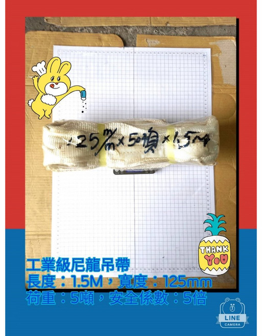 EN1492-1 工業級尼龍吊帶 寬度125mm 荷重5T, 1個, 長度：1.5M (150公分), 尼龍吊帶, 1.5M