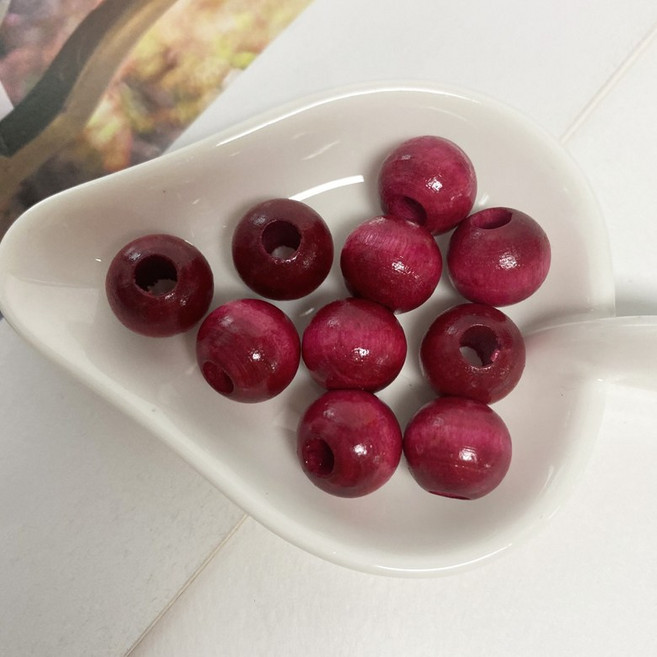 헤세드 NEW) 국산제작 13mm 나무구슬 마크라메 컬러 우드볼 목구슬 팔찌 재료(10개), 10개, 핑크