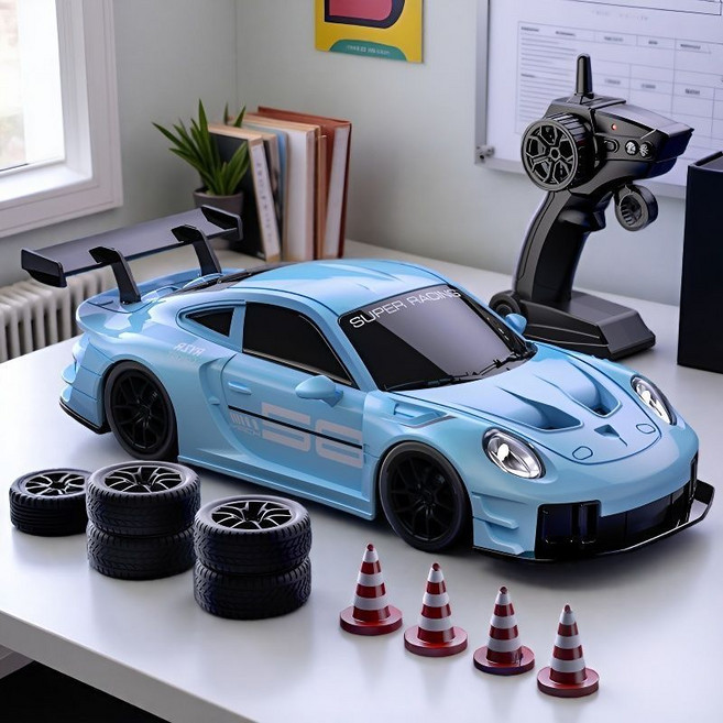 兒童四驅遙控車 漂移高速玩具車, 1個, 911藍【可控燈光+可調速+禮盒裝】雙電池-續航60分鐘【送遙控電池+路障】