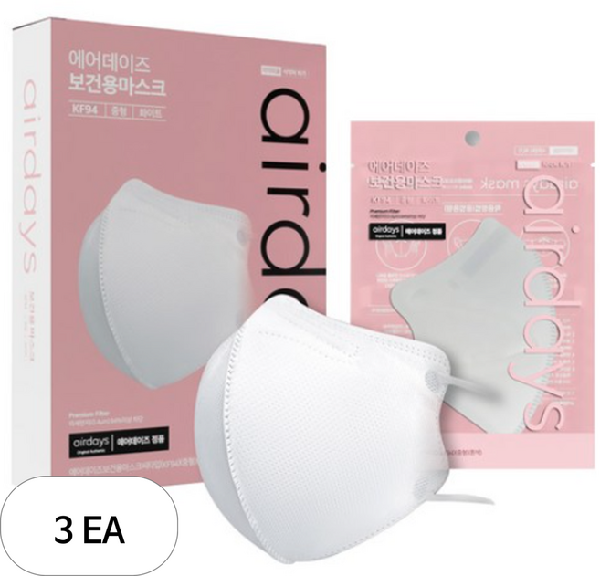 에어데이즈 보건용 마스크 새부리형 C타입 중형 KF94, 50개입, 3개, 화이트