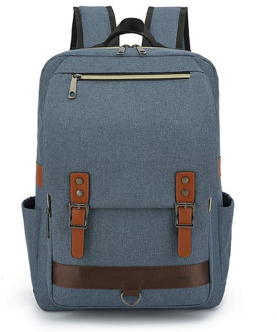 復古大容量電腦雙肩揹包 時尚男女旅行書包, 蓝色