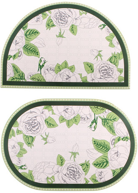 1+1 빨아쓰는 규조토 발매트 세트 플라워 패턴 폭신 물흡수 매트 인테리어 발판 받침 반원형 타원형 현관 욕실 주방 화장실 소품, 2개입, R99714C(타원형 + 반원형 플라워가든 B타입, 1세트