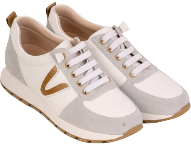 슈리오 여성 소가죽 배색 발편한 키높이 스니커즈 5cm