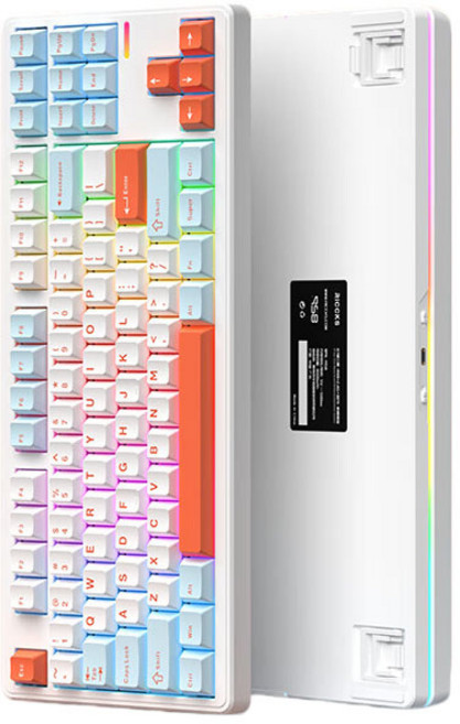 Riccks RS8 V2 객제화 무선 기계식 키보드 87키 게이밍 블루투스 [빠른배송 20명에게는 정품 마우스패드 증정], 화이트 블루 오렌지(연어) 핑크치즈축-4000mAh