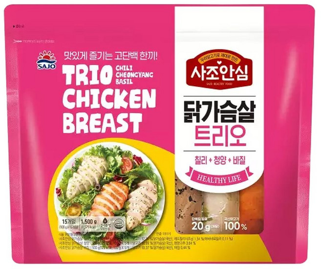 사조안심 닭가슴살 트리오 1.5kg 헬스 닭살 맛있는 닭살, 1개, 1kg
