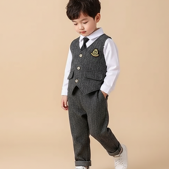 몽실이 와펜 조끼정장 3PCS 유아동 남아 촬영 의상 베스트 세트 봄 가을 슈트