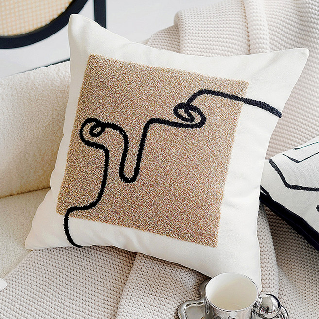 리빙플래너 드로잉 쿠션 북유럽 거실 쇼파 침대 쿠션 디자인 쿠션커버 (쿠션솜포함), 라인아트