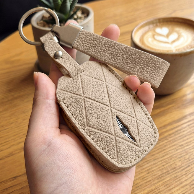 강튼 제네시스 가죽 차키 케이스 키홀더 키커버 GV80 G80 GV70 G70, 제니시스D타입(7버튼), 베이지