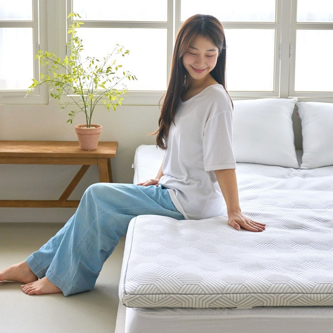 멜루나 여름 냉감 토퍼 시원한 침대 거실 쿨링 토퍼 매트리스, 화이트
