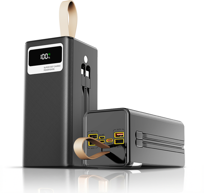 대용량 보조배터리 60000mAh 고속충전 PD22.5W 멀티단자 케이블 내장 야외 차박 여행 캠핑용 파워뱅크, 블랙, 6만mAh