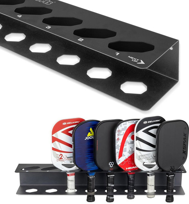 GoSPORT 스포츠S 스포츠 피클볼 패들 홀더 랙 - 8개의 패들에 적합 펜스 마운트 상업용 등급 차세대 플레이어 트래커 포함