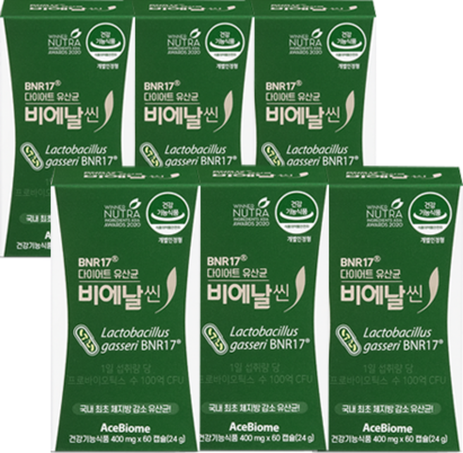BNR 17 비에날씬 다이어트 유산균 Lactobacillus gasseri BNR17 에이스바이옴 락토바실러스 김희선 유산균, 2세트, 180정