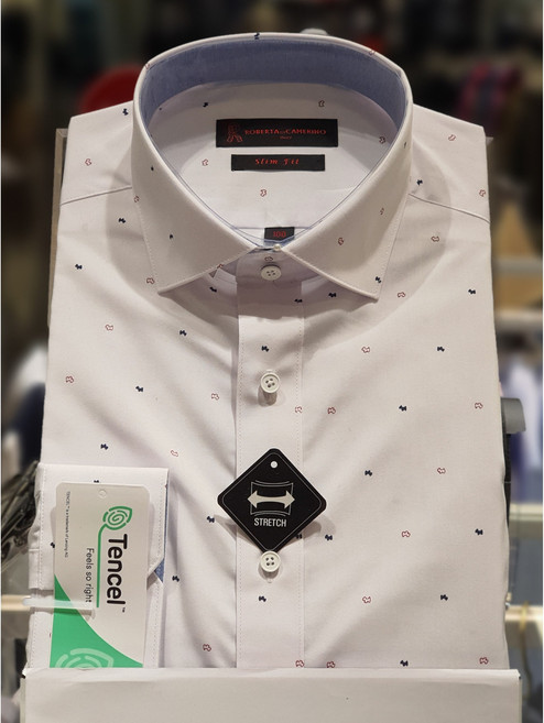 5F [신사] 로베르따 남성셔츠 긴팔 모달스판 화이트 미니펫캐릭터 슬림핏셔츠 RL34531