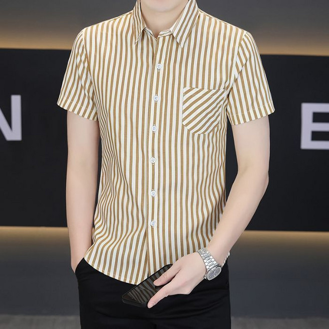 川月商行 夏季條紋襯衫 男士經典款 法式休閒襯衣
