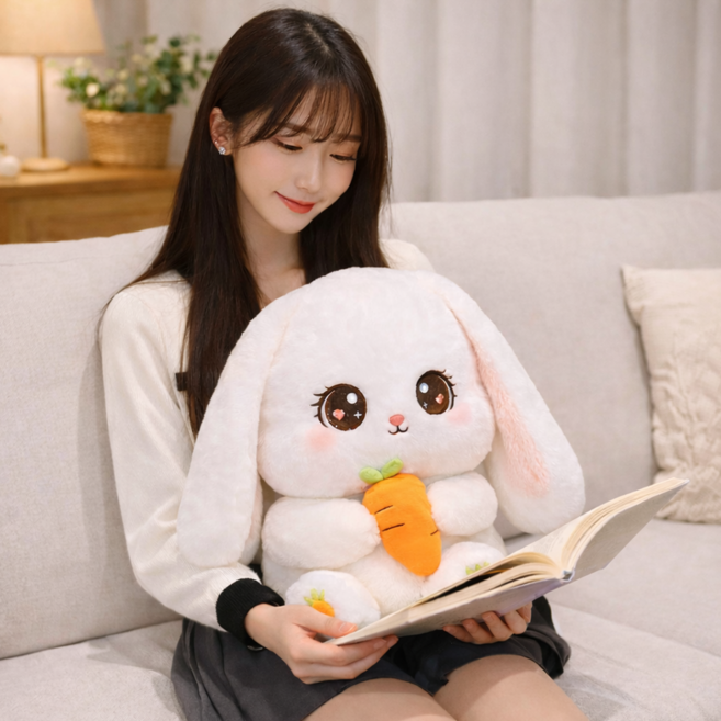 VEXLORA 보송보송 러블리 당근 긴귀토끼 인형 대형 쿠션 바디필로우 봉제인형 생일선물, 당근토끼인형