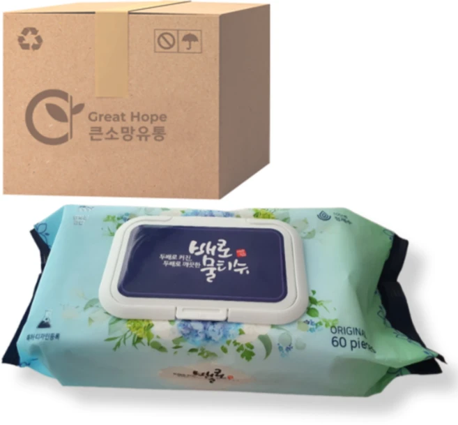 그린동화 배로물티슈 오리지날 엠보싱 캡형 520g, 60매, 10개 - 쿠팡