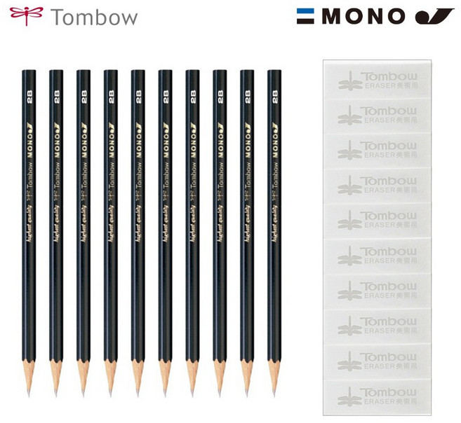 톰보 연필 10개 + 톰보 떡지우개 10개 세트, 1세트, 2B