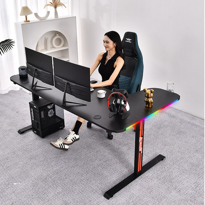 아우스 위너렉스 L시리즈 카본 LED 게이밍책상 컴퓨터책상 좌 우 선택가능 1400 1600 1800, RGB형(블랙) 1800(L)