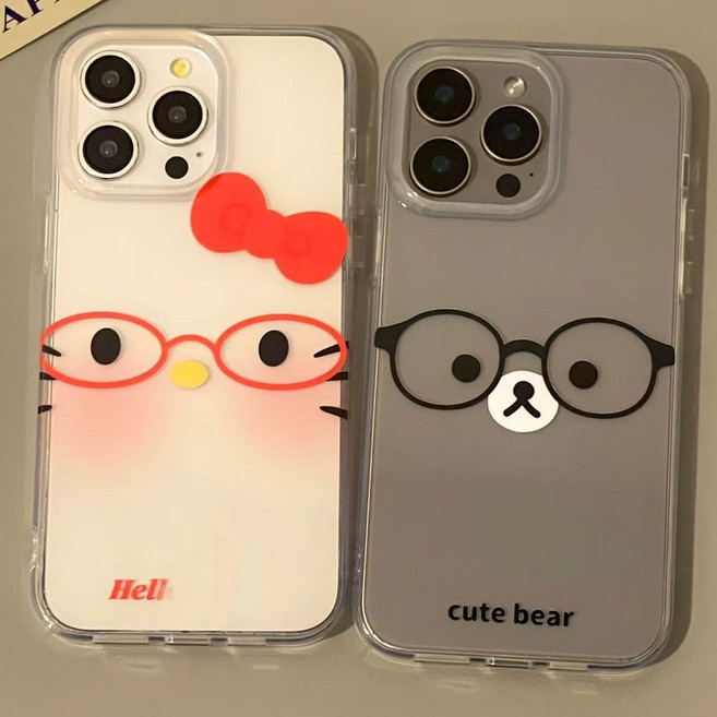 키티 곰돌이 커플 케이스 아이폰15/16/17 투명 실리콘 케이스