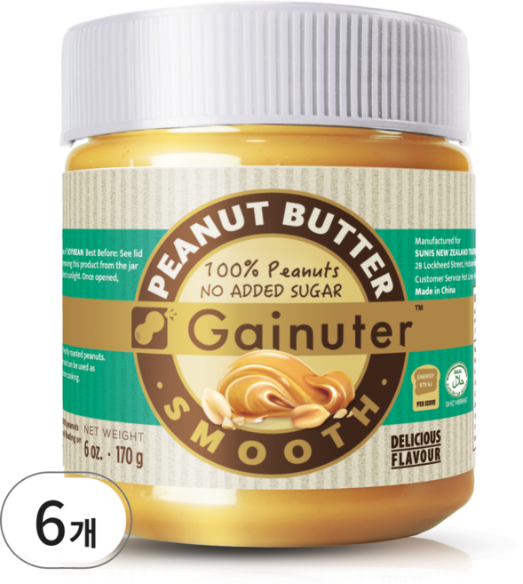 제이넛터 무가당 100% 땅콩버터 스무스, 6개, 170g
