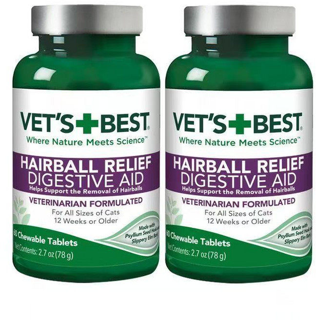 베츠베스트 VET'S Best 고양이 헤어볼 완화 츄어블 정, 60정, 헤어볼+장건강, 2개