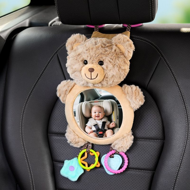 汽車嬰兒觀察鏡 開心小熊造型後視鏡, 1個, 開心小熊【高清曲面鏡-視野更開闊】