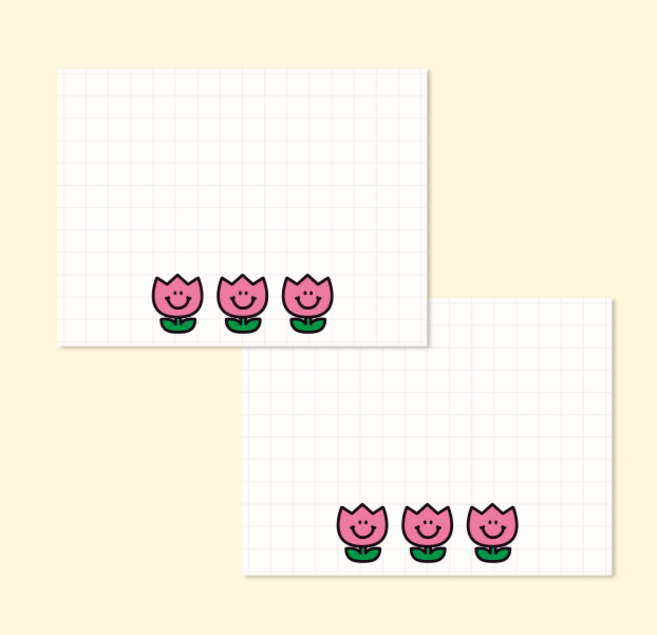 [무해해] 해피 점착 메모 스티커, 사각_스마일튤립, 40개
