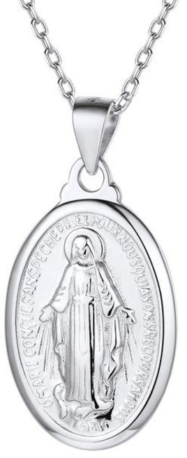 천주교여성을위한 ChicSilver 성모 마리아 목걸이 남자 925 스털링 실버 기적의 메달 타원형 펜던트 카톨릭, [01] Silver, 1개