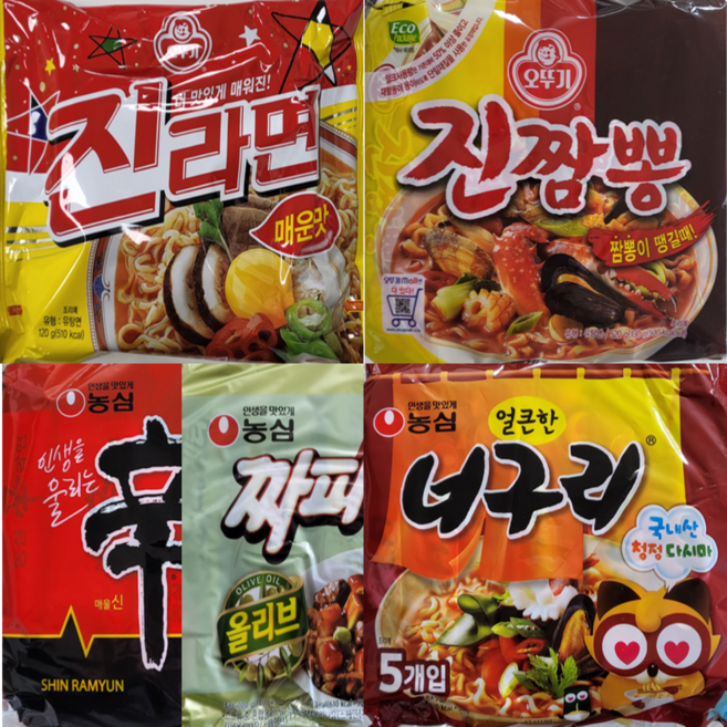 [데일리이츠] 오뚜기 농심 봉지라면 5종류 20봉 믹스세트 (진라면매운맛4 + 진짬뽕4 + 신라면4 + 짜파게티4 + 너구리얼큰4), 1세트