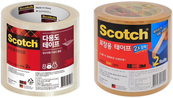 3M 스카치 포장용 박스테이프 2개입 3615-2 48mm/50m, 투명