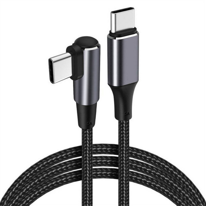 믹스MICS 90도 L자형 C to C타입 PD 100W 5A 480Mbps 고속 충전 케이블 패브릭 단선방지 안드로이드 급속 Type-C 충전선 게임전용 0.5m 1m 2m, 1개, 블랙
