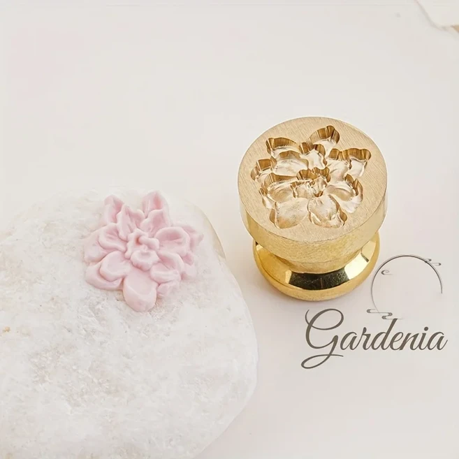 1pc 치자 나무 인감 0.59in 황동 화재 페인트 왁스 헤드 봉투 크리스마스 선물 포장 청첩장, 01 Gardenia