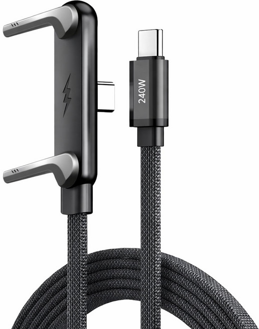 C to C 스탠딩 꺾임형 240W 초고속 충전 케이블, 1개, 블랙, 1.5m