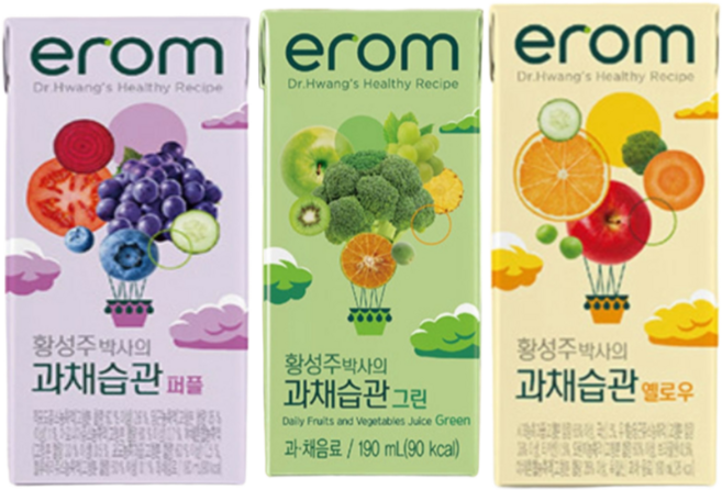이롬 황성주박사의 과채습관 (옐로우 퍼플 그린) 각16팩 3박스, 190ml, 48개
