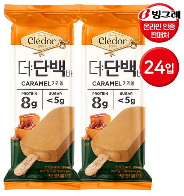 빙그레 끌레도르 더단백 바 카라멜 24개 단백질 아이스크림, 85ml