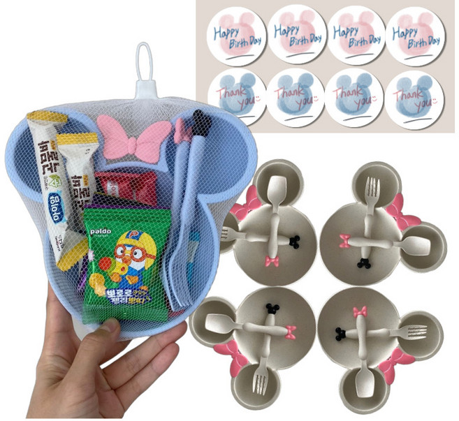 유아 어린이 식기 답례품 구디백 세트, 4세트, 베이지
