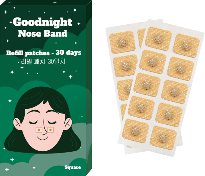 굿나잇 노즈밴드 (리필) NEW Square - 비강확장기(자석코밴드/코골이 방지 밴드) 리필 탭 자석 탭 리필 스트립 60pc (30일치), 1개