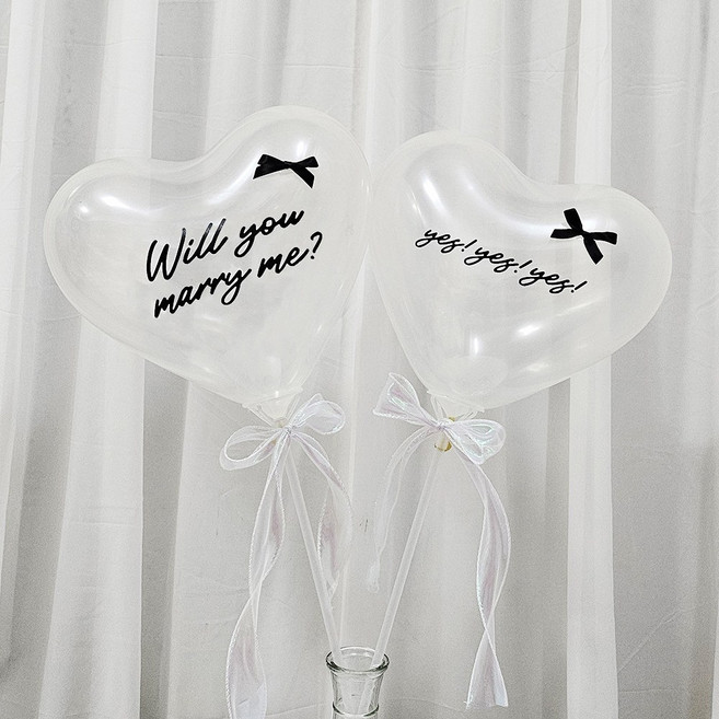 올리브파티 프로포즈 윌유메리미 하트 풍선 세트 셀프 웨딩 촬영 소품, 1세트, 투명풍선실버리본