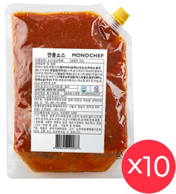 [모노쉐프] 깐풍소스 1박스 (1kg X10개입) 냉장, 1kg, 10개