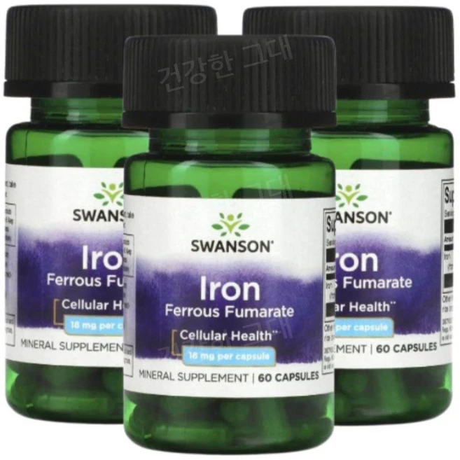 스완슨 아이언 아이론 철분 18mg 60캡슐 3개 푸마르산제일철 Iron, 60정 - 쿠팡