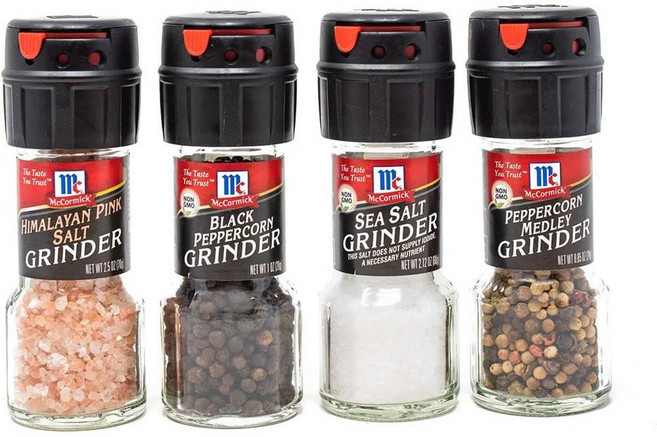 McCormick 감칠맛 조미료 SALT McCormick Salt & Pepper Grinder Variety Pack (히말라야 핑크 소금 바다 소금 후추) 0.05 lb 식재, 7개, 70g